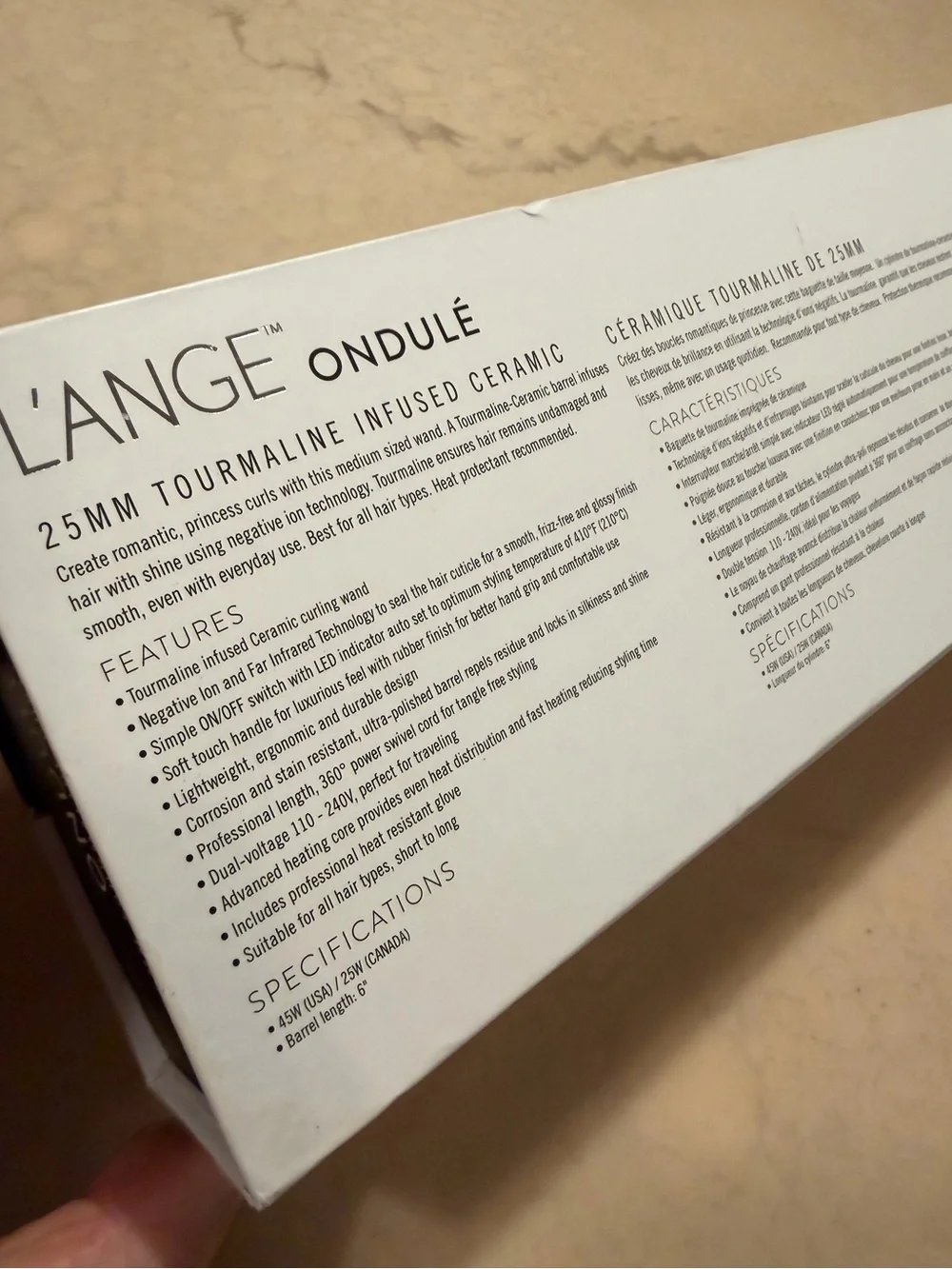 L'ANGE Ondule 25mm Tourmaline Curling Wand in Black